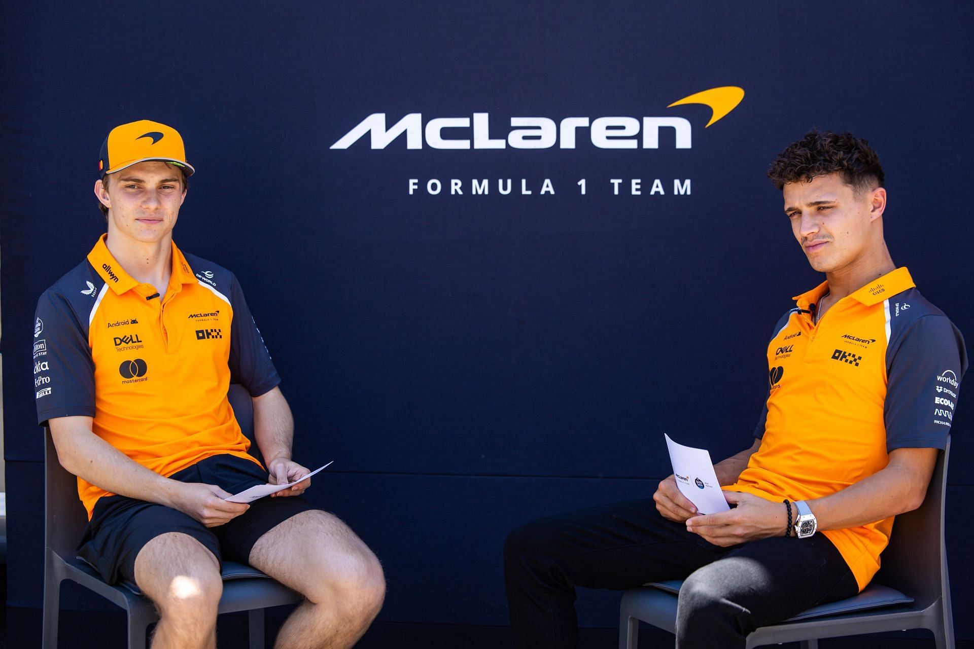Lando Norris of Great Britain (R) and McLaren and Oscar Piastri of Australia and McLaren - Source: Getty
